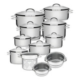 Jogo De Panelas 11 Peças Inox Fundo De Indução Triplo Indução Solar Tramontina Cinza