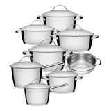 Jogo De Panelas 8 Peças Tramontina Inox Fundo Triplo Allegra