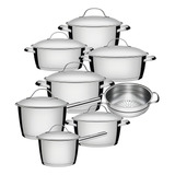 Jogo De Panelas 8 Peças Tramontina Inox Fundo Triplo Allegra