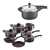 Jogo De Panelas Tramontina 7 Pçs + Panela Pressão 6l Grafite