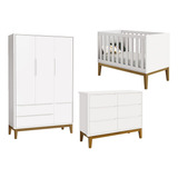 Jogo De Quarto Branco Madeira Berço Cômoda Roupeiro 3 Portas