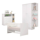 Jogo De Quarto Infantil Berço Vira Mini Cama Cômoda Roupeiro
