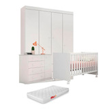 Jogo De Quarto Roupeiro Infantil Cômoda + Berço C/ Colchão