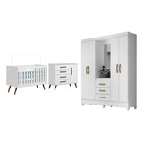 Jogo De Quarto Sophia Armário Com 4 Portas Cômoda E Berço