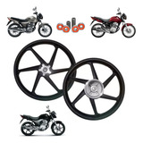 Jogo De Roda Liga Titan 150 Esd Preta 6 Palitos Freio Disco