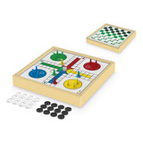 Jogo De Tabuleiro Damas E Ludo 2x1 Estojo Madeira Mdf 