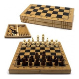 Jogo De Xadrez 40x40cm Dama E Gamão Estojo Madeira