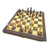 Jogo De Xadrez Gamão E Dama C/ Estojo Em Madeira Grande