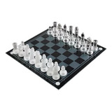 Jogo De Xadrez Luxuoso 28x28cm Tabuleiro Peças Em Vidro