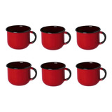 Jogo De Xícara De Chá 6 Peças Esmaltada Vermelho 240 Ml Ewel