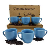 Jogo De Xicaras Café Chá Colorida 6 Peça Porcelana Caixa Mdf