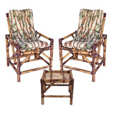Jogo Duas Cadeiras De Bambu C/lindas Almofadas E Mesa