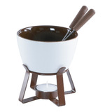 Jogo Fondue 350ml De Porcelana - Chocolate + 3 Velas Brinde 