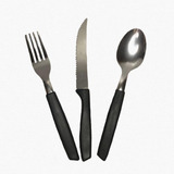 Jogo Garfo Faca Colher 36 Peças Inox Cabo Plástico Preto 