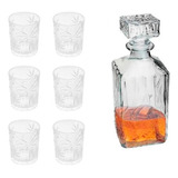 Jogo Garrafa Whisky 700ml + 6 Copos 340ml Cristal Premium Cor Transparente