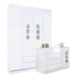 Jogo Infantil Guarda Roupa Com 4 Portas E Cômoda 100% Mdf