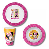 Jogo Infantil Refeição Prato Tigela Copo Minnie Disney 3 Pçs