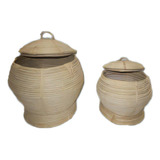 Jogo Kit 2 Cestos Vime Fibra Natural Organizador Multiuso