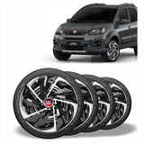 Jogo Kit 4 Calota Nitro Aro 13 Black Silver Fiat Uno Way