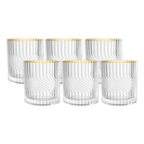 Jogo Kit 6 Copos Baixo Vidro Whisky 340ml Borda Dourada Luxo