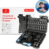 Jogo Kit De Soquete 63 Peças Catraca Fenda Philips + Maleta