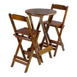 Jogo Mesa Bistro Alta C/2 Banquetas Dobrável Madeira Maciça