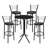Jogo Mesa Bistrô Luxo 4 Banqueta Alta Aço Cozinha Balcão It