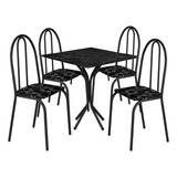 Jogo Mesa Jantar Cozinha Quadrada 4 Cadeiras Ferro Resistente C/ Assento Cor Preto Martelado Ps Móveis