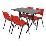 Jogo Mesa Moema 120x70 Restaurante Bares Cadeiras Vermelha