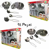 Jogo Panelas Infantil Inox 12 Pçs Presente Cozinha Brinquedo