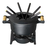 Jogo Para Fondue Em Ferro Fundido Panela Rechaud + 6 Garfos