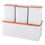 Jogo Porta Pão E Potes Coffee Tea Sugar Branco Mimo Style Cor Branco E Marrom Liso