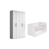 Jogo Quarto De Bebê Berço Vira Mini Cama E Armário 4 Portas