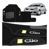 Jogo Tapete Renault Clio 2001 2002 2003 Preto Com Grafia