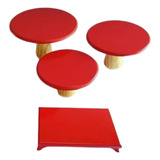 Jogo Trio Cogumelos Mdf Suporte Doce E 1 Bandeja Pé Resina P