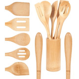 Jogo Utensílios Cozinha Conjunto Talheres Bambu Kit 6 Peças