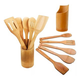 Jogo Utensílios De Bambú Cozinha Colher