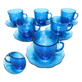 Jogo Xicaras Ambar  C/ Pires 12 Pçs Tradicional Chá 200ml Cor Azul - Rosas