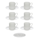 Jogo Xícaras Café Com Pires Porcelana Branca 12 Peças 90ml