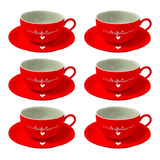 Jogo Xícaras Chá Vermelha 12 Peças Porcelana 160ml Lamour 