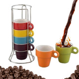 Jogo Xícaras De Café 6 Und 50ml Porcelana Colorida Suporte