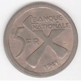 Katanga: Bela Moeda 5 Francs 1961 - Fc - Rara