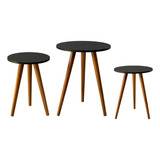 Kelan Trio Mesinhas Redonda Pé Palito Retro Decoração Sala Cor Trio De Mesa Pé Palito Preto