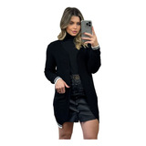Kimono Cardigan Reto Feminina Manga Longa Aberto Liso