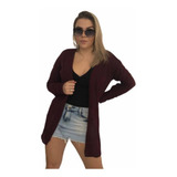 Kimono Cardigan Reto Feminina Manga Longa Aberto Liso 