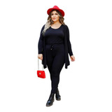 Kimono Cardigan Reto Feminina Manga Longa Plus Size P Ao Xgg