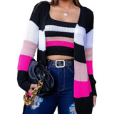 Kimono De Tricot Com Bolso Lã Colorido Casaco Cardigan Frio