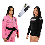 Kimono Jiu Jitsu Feminino + Body Girls + Faixa Com Ponteira 
