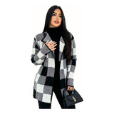 Kimono Xadrez Tricot Feminino Sobretudo Grosso Inverno