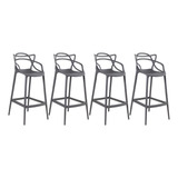Kit - 4 X Banquetas Altas Masters Allegra Cor Cinza-escuro